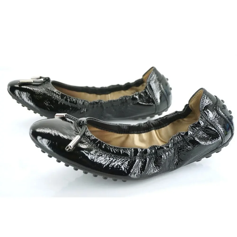 Tod's Dee Laccetto Black Patent Leather Ballet Flats size 35.5 Womens Italy made